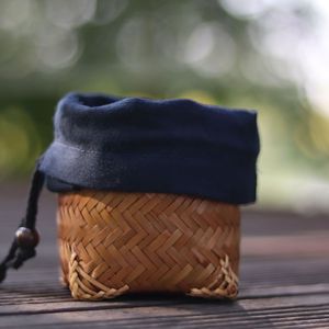 Handmade Bamboo Woven <b>Teacup</b> Holder Round Cotton Cloth Bag Storage Basket For Tea Set Jewelry Antique Coin Living Room Use - Product Image 2