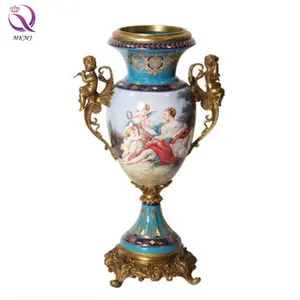 Vase Antique en Porcelaine de Luxe Européenne, Ange, Chiffres de la Cour Française, Vase à Fleurs Classique en Bronze pour Ornements de Salon de Villa