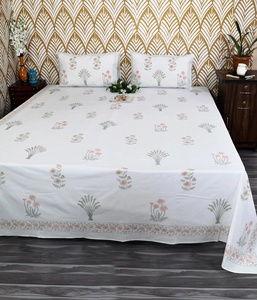 Hand Block Print Cotton Bedsheet | Jaipur Floral Indian Handmade <b>Flat</b> Sheet | Boho Bedding Bedspread - Product Image 4