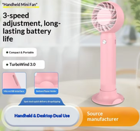 Ventilateur portable compact en plastique, puissant, avec support de téléphone pour bureau et extérieur, alimenté par batterie domestique