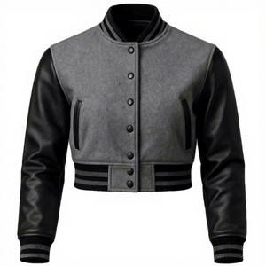 Veste universitaire orange et noire à manches en cuir, coupe classique, longueur courte, fermeture boutonnée, vêtements décontractés pour hommes, tenue d'automne - Product Image 2