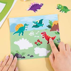 Kit d'art pour enfants, dinosaures, dessins animés amusants, éducatif pour la maternelle, jouets faits à la main, bricolage, livre de découpe et de collage en papier pour enfants - Product Image 4