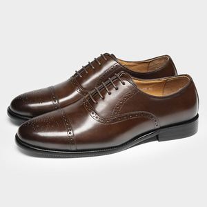 Chaussures en cuir classiques de luxe pour hommes, style Oxford à lacets, formelles, faites à la main, vente en gros, pour mariage, automne, respirantes, rehaussantes - Product Image 1