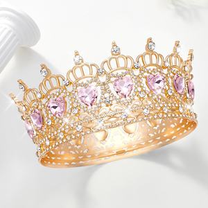 Grande Tiare <span class=keywords><strong>de</strong></span> Roi en Alliage Plaqué Or Rose Brillant avec Pierre Rouge en Forme <span class=keywords><strong>de</strong></span> Cœur et Sertissage à Griffes, Tendance, pour Anniversaire - Product Image 2