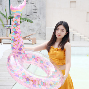 Thickened <b>Sequined</b> Mermaid Swimming Ring 90cm Adult Inflatable Fish Tail Float Pool Toy - Product Image 2