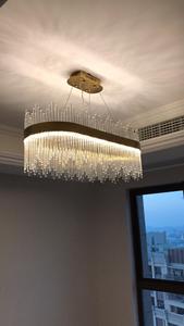 Lampadario ellittico dorato lucido JC LIGHTING, <span class=keywords><strong>lampada</strong></span> a sospensione con asta in vetro <span class=keywords><strong>trasparente</strong></span> per reception di saloni, negozi e ristoranti. - Product Image 5