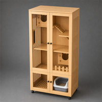 Tour d'enclos pour chat en bois ventilée, meuble multi-niveaux pour chat avec toilettes et roulettes