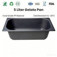 Bac de stockage pour gelato 5L en PP de qualité alimentaire, résistant, outils professionnels pour les magasins de glaces - empilable et durable