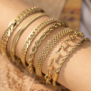 Pulsera de eslabones cubanos en capas de acero inoxidable chapado en oro de 18 quilates para mujer, estilo retro, impermeable, resistente al deslustre, pulsera de tenis de moda - Product Image 1