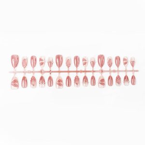 Lot de 30 faux ongles à presser style INS, forme amande, avec longues pointes, motif floral 3D, pour printemps/été - Product Image 5