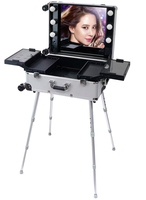 Valise de maquillage de studio mobile avec miroir lumineux sur pied et roulettes, professionnelle