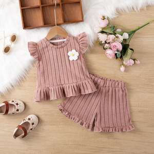 Conjunto de Ropa de Verano 2026 para Bebés Niñas, Top de Manga Corta con <span class=keywords><strong>Volantes</strong></span> y Pantalones Cortos, Tejido Suave - Product Image 3