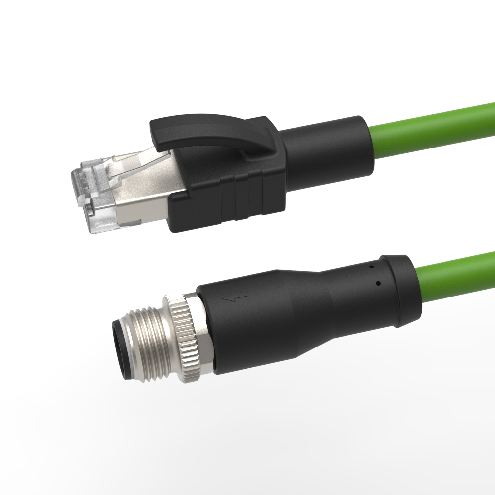 IndustrialNet M12 D-код Cat5e 2 пары 22AWG перелитой штекер M12 4-контактный штекер прямой к RJ45 Штекерный Ethernet-кабель ПВХ 1 метр