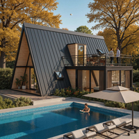 Cabane préfabriquée contemporaine en acier léger en forme de A avec système modulaire pour villas écologiques, chambres d'hôtes et retraites de vacances