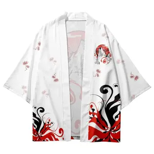 Kimono samurái con estampado de lobo a la moda japonesa, cárdigan de playa informal de verano, Yukata blanca, Cosplay para hombres y mujeres, Tops <span class=keywords><strong>Haori</strong></span>, ropa asiática - Product Image 2