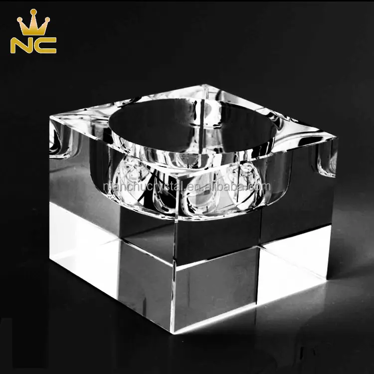 Decorative Optical Square Clear Glass Candle Holder Crystal For Table Centerpieces