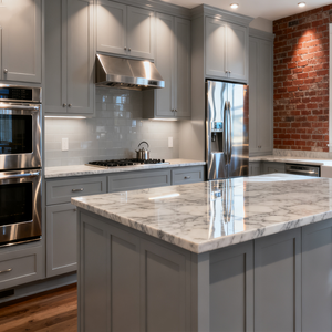 18 שנים foshan מפעל ייצוא קנדה ארונות מטבח מותאם אישית עיצוב שייקר לכה לאי מטבח עבור פרויקט - Product Image 3