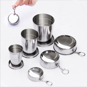 Collapsible <strong>Cups</strong> with Lid and Keychain Stainless Steel Foldable Drinkware <strong>for</strong> Travel Outdoor Activities Home Use Camping <strong>Work</strong> - Product Image 1