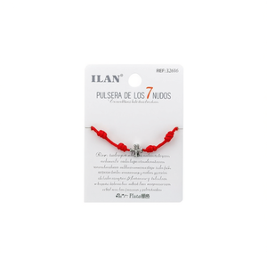 Bracelet Ilan à 7 nœuds rouge avec croix en argent fait main - Product Image 2