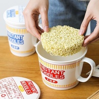 Couvercle de bol de nouilles instantanées en céramique créative de style japonais grand bol à soupe tasse four à micro-ondes ensemble de bols à soupe pour étudiants