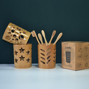 Bamboo <b>Toothbrush</b> <b>Holder</b> Round Eco-Friendly Freestanding Bathroom Supply Minimalist Design - Product Image 1