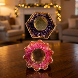 Juego de Portavelas de Cristal con Baño de Oro NOBLESTONE GEMS, Hecho a Mano, con Forma de Flor Rosa Púrpura, Regalo Decorativo para Bodas y Fiestas - Product Image 2