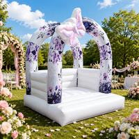 Château gonflable blanc avec toboggan, structure gonflable commerciale pour mariage et fête, avec fosse à balles et toboggan