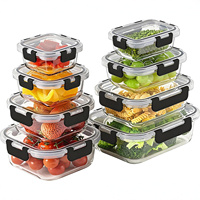 BEEMAN 玻璃食品储存容器套装，带硅胶盖，密封防漏，可微波加热，适合备餐午餐盒，OEM定制徽标