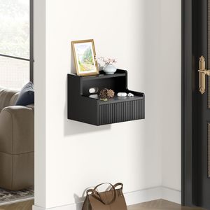 Ensemble de <span class=keywords><strong>2</strong></span> tables de chevet flottantes murales en bois avec tiroir de rangement et étagère ouverte, petite table d'appoint moderne - Product Image 6
