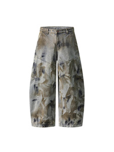 High Quality Breathable Loose Solid Heavy Baggy Scimitar Denim Jeans Vintage Distressed Dirty Mud Wash Design Waist Detail - Product Image 2