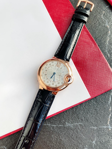 Montre mécanique automatique élégante et tendance, bracelet en cuir de vache à motif crocodile noir brillant, cadran radial gravé - Product Image 3