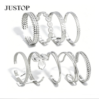 Ensemble de bracelets en alliage plaqué argent pour femmes JUSTOP, motif floral bohème, bracelets tendance, bijoux cadeau