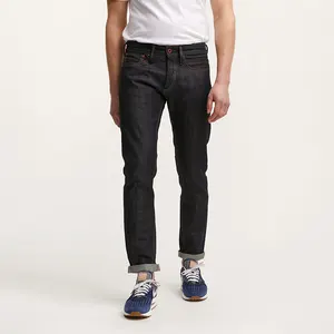 Oem Jeans hitam mentah Pria Jepang Virgin Selvedge Denim klasik Formal Slim Fit Original untuk pria