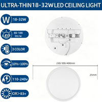 Plafonnier moderne respectueux des yeux pour salon, chambre, cuisine, 18W, 24W, 32W, panneau lumineux encastré rond LED
