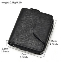 Dompet Kulit Asli Resleting Hitam Pria Wanita Dompet Lipat Kulit Sapi Dengan Kantong Koin Dompet Pendek Kecil Dengan Kancing