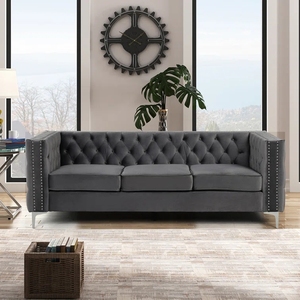 Ensemble de meubles de salon de luxe en velours pour grande maison, fauteuils modernes, collection complète D62 1+2+3 - Product Image 1