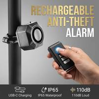 Alarma de Bicicleta Recargable con Sonido Fuerte de 110dB, Resistente al Agua IP65, Sensor de Vibración con Control Remoto y Logotipo Personalizado para Seguridad de Bicicletas de Montaña