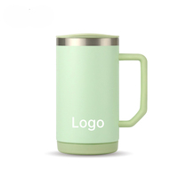 Mug de bureau réutilisable en acier inoxydable avec poignée ergonomique, revêtement céramique intérieur et couvercle à glissière facile