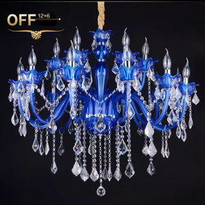 Nuevo diseño Decoración Candelabro Color azul Boda cristal gota de agua LED Luz colgante - Product Image 5