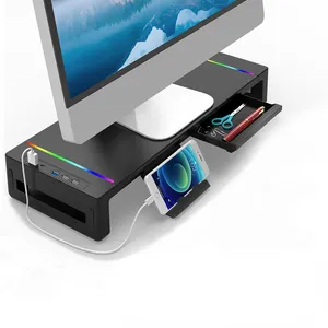 RGB Computer Monitor Stands Riser Desk Shelf Monitor Stand With Phone Holder &Hub