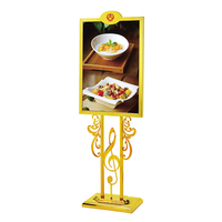 Penyangga Papan Tanda Lantai Modern Warna Emas dari Baja Anti Karat, Rak Display Menu, Penyangga Poster Vertikal