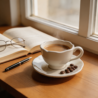 Ensemble tasse à café et soucoupe en céramique à bord festonné, personnalisable avec marque privée, en porcelaine blanche vintage, pour latte, vente en gros pour cadeaux et hôtels