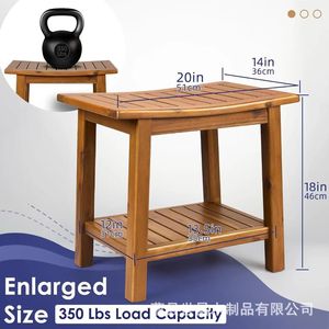 Tabouret de salle de bain en teck Shichang à double niveau avec étagère de rangement, siège de douche imperméable pour usage domestique - Product Image 3