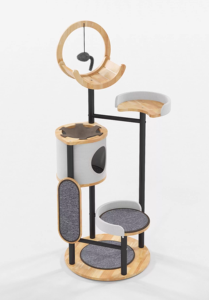 Mobiliário para Animais de Estimação em Aço Carbono Luxuoso com Plataforma Múltipla em Madeira de Borracha e Carpete Plush - Product Image 5