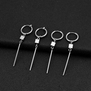Boucles d'oreilles pendantes géométriques minimalistes personnalisées, style punk, plaqué argent, unisexe, bijoux tendance, vente en gros - Product Image 2