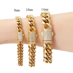Stainless Steel Miami Cuban Link <b>Chain</b> With Inced <b>Out</b> Buckle - PVD 18K Gold Plated Durable Density Bracelet (8-14mm Width) - Product Image 2