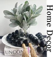 Décorations de table basse pour la maison, style bohème, rustique, campagnard, grande guirlande de perles en bois noires avec pompons
