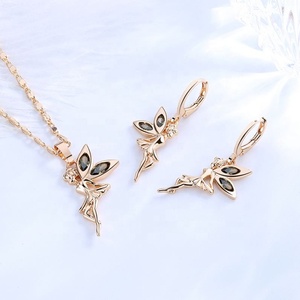 Ensemble de bijoux féeriques pour femmes, collier et boucles d'oreilles en or plaqué 18 carats, motif fleur, bijoux HD Fashion - Product Image 6