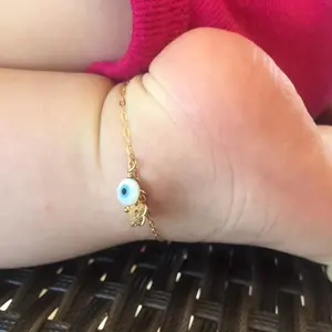Cavigliera alla Moda in Acciaio Inossidabile, Gioielli per Bambini, Accessori per Piedi, Cavigliera con Occhio Turco Blu e Fiore - Product Image 1