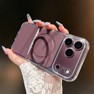 Coque de téléphone transparente avec support métallique pliable pour iPhone 18 17 16 15 14 13 Pro Max, protection intégrale antichoc - Product Image 1